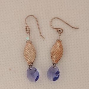 Hand Crafted Sterling Silver and Blue Drop Earrings Casual Everyday Gift Dainty